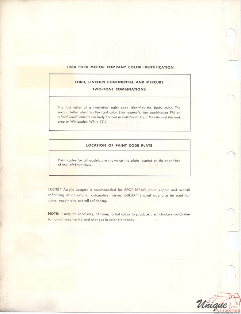 1968 Ford Paint Charts DuPont L 5